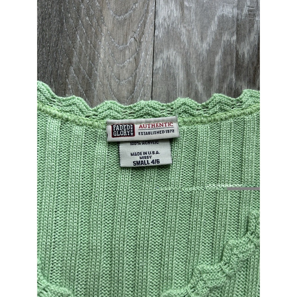 Vintage Faded Glory Green Knit Ruffle Top USA Made Y2K Fairy Whimsy Coquette 90s - Picture 4 of 8